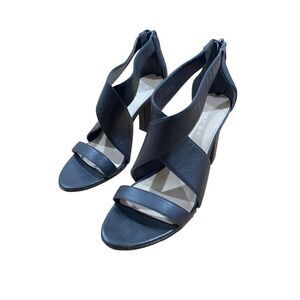 Via Spiga Womens Black Heels Criss Cross Strap Zip Closure Sandals Size 8.5